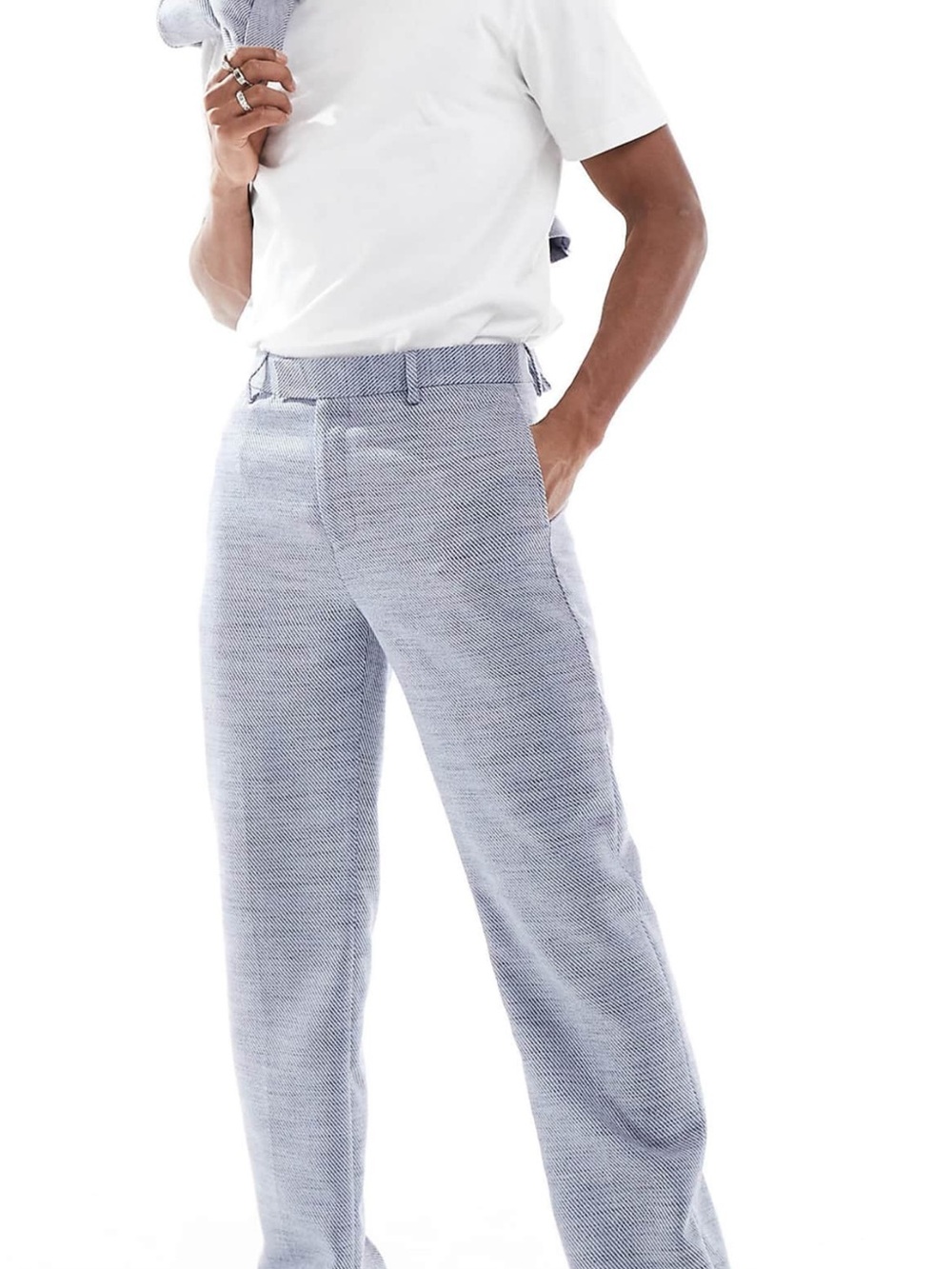 ASOS DESIGN straight leg suit pants in blue texture